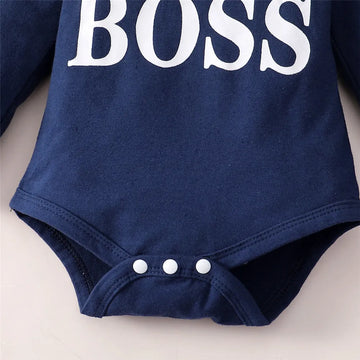 Babies "Little Boss" 2Pc Long Sleeve Hooded Onesie and Pant Set